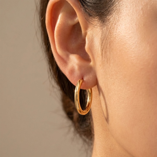 Immagine di Semplice Elegante Orecchini Ad Anello Abbraccio All'Ingrosso, Tondo 18K Vero Oro Placcato Ottone, Donne Ecologico Regalo Fornitura di Gioielli, 2 Pz