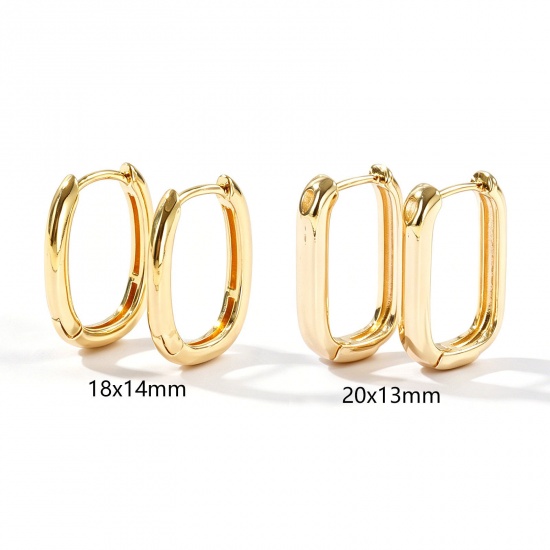 Picture of Wholesale Simple Stylish Huggie Hoop Earrings, Rectangle 18K Real Gold Plated Brass, Women's Eco-friendly Gift Jewelry Supply