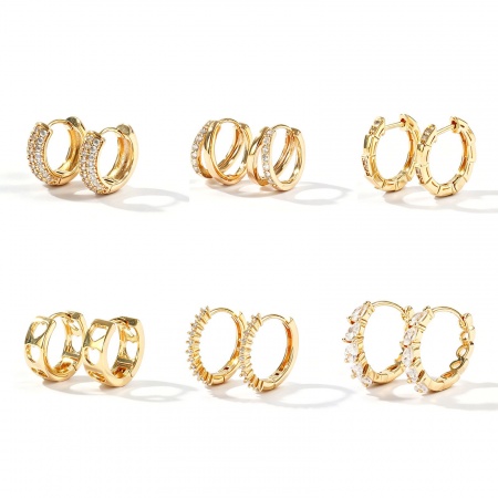 Image de Boucles d'Oreilles Créole Huggie En Gros Plaqué Or Véritable 18K en Laiton, Simple À la Mode Rond aux Femmes Respectueux de la Nature Cadeau Fournitures de Bijoux 2 Pcs