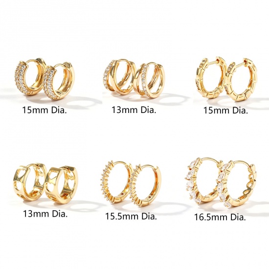 Picture of Wholesale Simple Stylish Huggie Hoop Earrings, Round 18K Real Gold Plated Brass, Women's Eco-friendly Gift Jewelry Supply