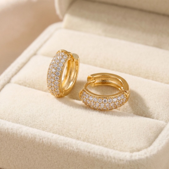 Picture of Wholesale Simple Stylish Huggie Hoop Earrings, Round 18K Real Gold Plated Brass, Women's Eco-friendly Gift Jewelry Supply