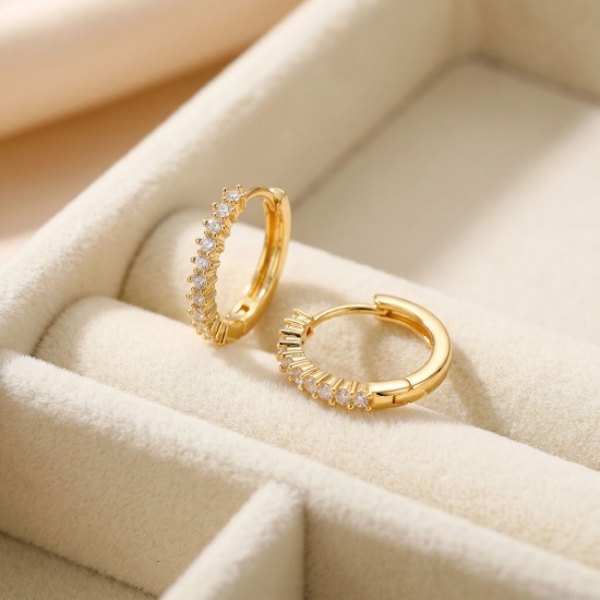 Picture of Wholesale Simple Stylish Huggie Hoop Earrings, Round 18K Real Gold Plated Brass, Women's Eco-friendly Gift Jewelry Supply