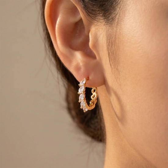 Picture of Wholesale Simple Stylish Huggie Hoop Earrings, Round 18K Real Gold Plated Brass, Women's Eco-friendly Gift Jewelry Supply