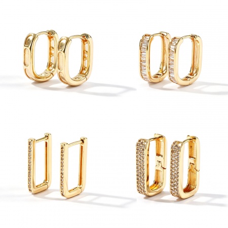 Immagine di Semplice Elegante Orecchini Ad Anello Abbraccio All'Ingrosso, Rettangolo 18K Vero Oro Placcato Ottone, Donne Ecologico Regalo Fornitura di Gioielli, 2 Pz