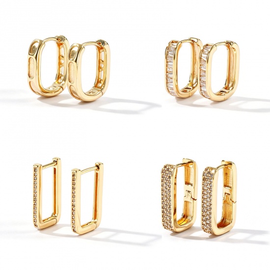 Picture of Wholesale Simple Stylish Huggie Hoop Earrings, Rectangle 18K Real Gold Plated Brass, Women's Eco-friendly Gift Jewelry Supply