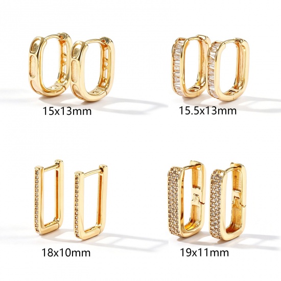 Picture of Wholesale Simple Stylish Huggie Hoop Earrings, Rectangle 18K Real Gold Plated Brass, Women's Eco-friendly Gift Jewelry Supply