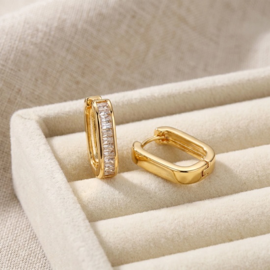 Picture of Wholesale Simple Stylish Huggie Hoop Earrings, Rectangle 18K Real Gold Plated Brass, Women's Eco-friendly Gift Jewelry Supply