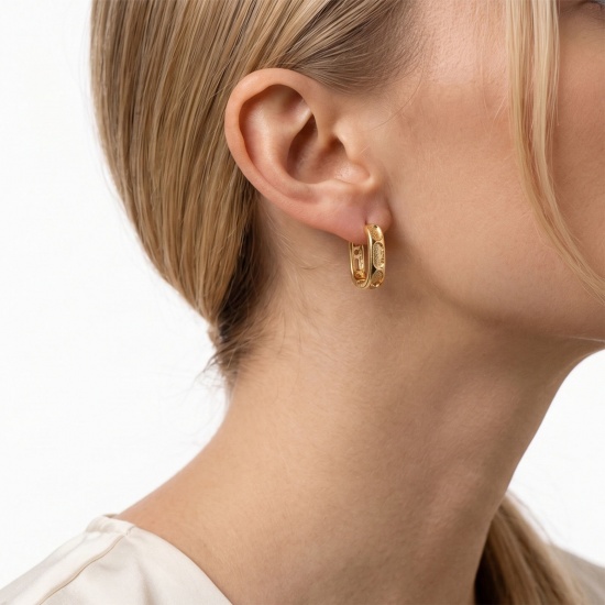 Picture of Wholesale Simple Stylish Huggie Hoop Earrings, Rectangle 18K Real Gold Plated Brass, Women's Eco-friendly Gift Jewelry Supply
