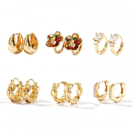 Immagine di Semplice Elegante Orecchini Ad Anello Abbraccio All'Ingrosso, Tondo 18K Vero Oro Placcato Ottone, Donne Ecologico Regalo Fornitura di Gioielli, 2 Pz