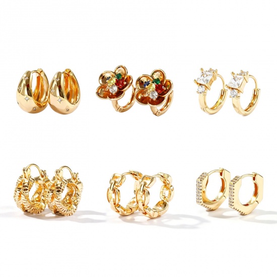 Picture of Wholesale Simple Stylish Huggie Hoop Earrings, Round 18K Real Gold Plated Brass, Women's Eco-friendly Gift Jewelry Supply