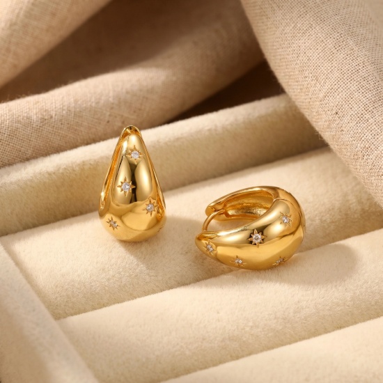 Picture of Wholesale Simple Stylish Huggie Hoop Earrings, Round 18K Real Gold Plated Brass, Women's Eco-friendly Gift Jewelry Supply