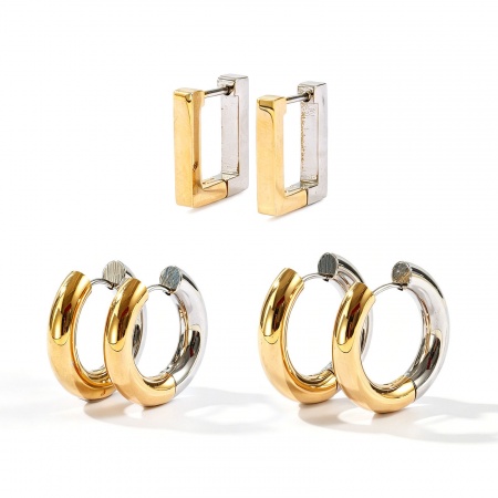 Immagine di Semplice Elegante Orecchini Circolari All'Ingrosso, Geometrica Doppio Colore 18K Vero Oro Placcato & Vero Platino Placcato Ottone, Unisex Ecologico Regalo Fornitura di Gioielli, 2 Pz