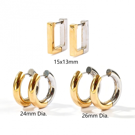 Picture of Wholesale Simple Stylish Hoop Earrings, Two Tone 18K Real Gold Plated & Real Platinum Plated Brass, Unisex Eco-friendly Gift Jewelry Supply