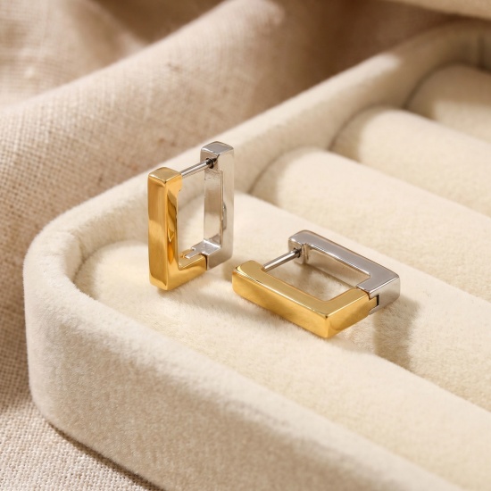 Picture of Wholesale Simple Stylish Hoop Earrings, Two Tone 18K Real Gold Plated & Real Platinum Plated Brass, Unisex Eco-friendly Gift Jewelry Supply