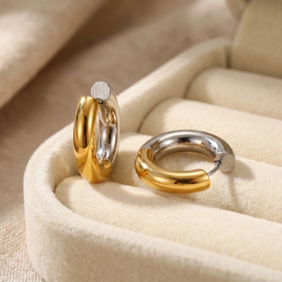 Picture of Wholesale Simple Stylish Hoop Earrings, Two Tone 18K Real Gold Plated & Real Platinum Plated Brass, Unisex Eco-friendly Gift Jewelry Supply