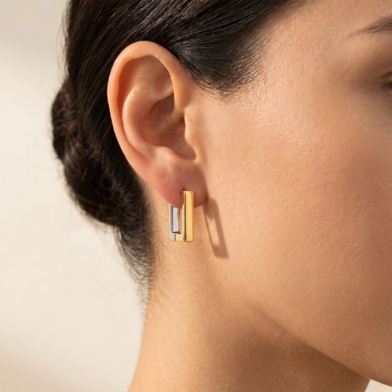 Picture of Wholesale Simple Stylish Hoop Earrings, Two Tone 18K Real Gold Plated & Real Platinum Plated Brass, Unisex Eco-friendly Gift Jewelry Supply