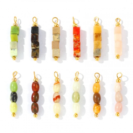 Imagen de 5 Unidades Gema & Latón Colgantes Al Por Mayor 18K Oro Real Chapado Multicolor Cubo Óvalo Con Cuentas 26mm x 4.5mm
