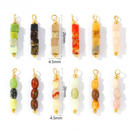 Imagen de 5 Unidades Gema & Latón Colgantes Al Por Mayor 18K Oro Real Chapado Multicolor Cubo Óvalo Con Cuentas 26mm x 4.5mm