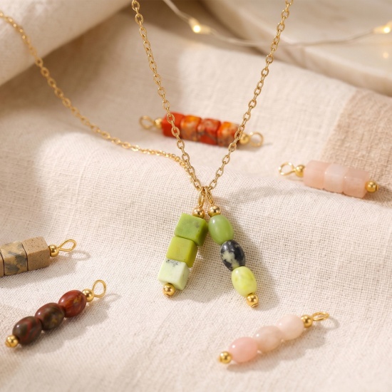 Imagen de 5 Unidades Gema & Latón Colgantes Al Por Mayor 18K Oro Real Chapado Multicolor Cubo Óvalo Con Cuentas 26mm x 4.5mm