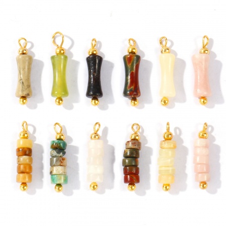 Imagen de 5 Unidades Gema & Latón Colgantes Al Por Mayor 18K Oro Real Chapado Multicolor Reloj de Arena Rueda Con Cuentas 20mm x 5mm