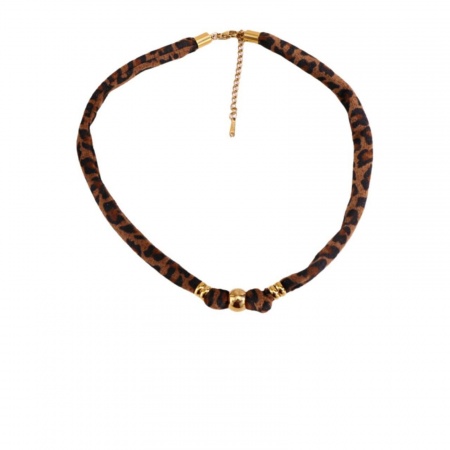 Immagine di Leopardo Marrone Collana Gargantiglia All'Ingrosso, Placcato Oro 18K 304 Acciaio Inossidabile & Poliestere Corda, Unisex PVD Ecologica Elegante Hip Hop Regalo Gioielli Per Rivenditore, 35cm + 5cm Lunghezza, 1 Pz