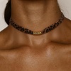 Picture of Wholesale Leopard Print Brown Necklace Choker, 18K Gold Plated 304 Stainless Steel & Polyester Cord, Unisex Eco-friendly PVD Stylish Hip Hop Gift Jewelry For Retailer, 35cm(13.8") + 5cm(2") long
