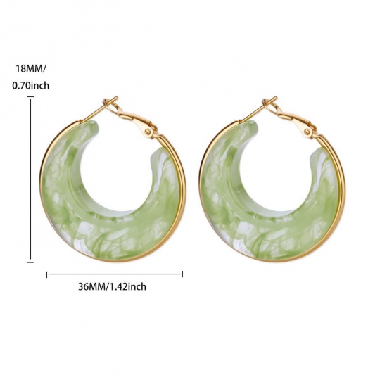Picture of Wholesale Stylish Dainty Hoop Earrings, Multicolor 18K Gold Plated 304 Stainless Steel & Resin, Women's Gift Jewelry Supply, 36mm x 18mm