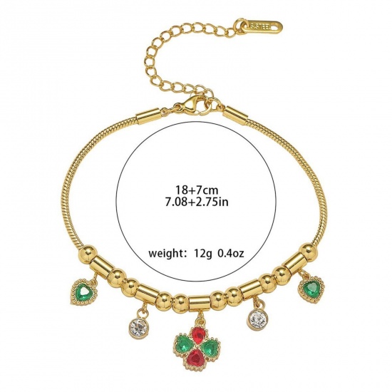 Picture of Wholesale Enamel Multicolor Rhinestone 304 Stainless Steel Snake Chain Charm Bracelets, 18K Gold Plated Eco-friendly PVD, Women's Creative Stylish Gift Jewelry Supply, 18cm(7.1") + 7cm(2.8") long