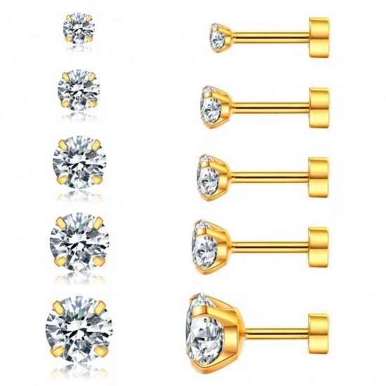 Picture of Wholesale Simple Stylish Ear Post Stud Earrings Set, Round Clear Cubic Zirconia Multicolor 316 Stainless Steel, Unisex Gift Jewelry Supply