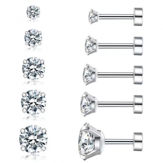 Picture of Wholesale Simple Stylish Ear Post Stud Earrings Set, Round Clear Cubic Zirconia Multicolor 316 Stainless Steel, Unisex Gift Jewelry Supply