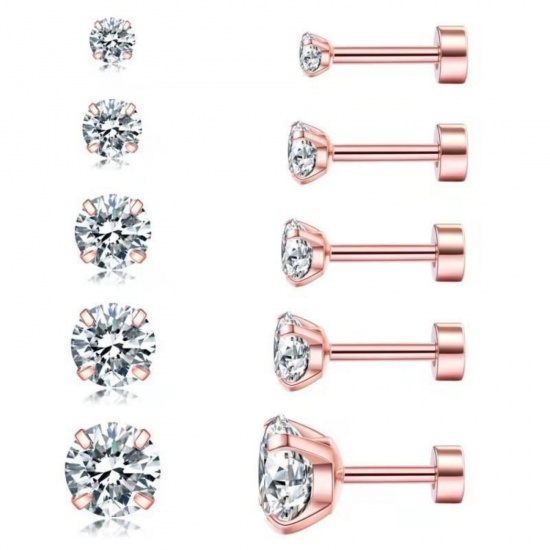 Picture of Wholesale Simple Stylish Ear Post Stud Earrings Set, Round Clear Cubic Zirconia Multicolor 316 Stainless Steel, Unisex Gift Jewelry Supply