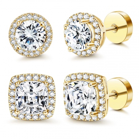 Picture of Wholesale Simple Stylish Ear Post Stud Earrings Set, Round Square Clear Cubic Zirconia Micro Pave Multicolor Brass, Women's Gift Jewelry Supply