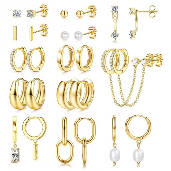 Bild von Großhandel Einfach Stilvoll Ohrring-Set, Klar Kubisches Zirkonia Imitat Perle Bunt Messing, Frauen Geschenk Schmuckbedarf