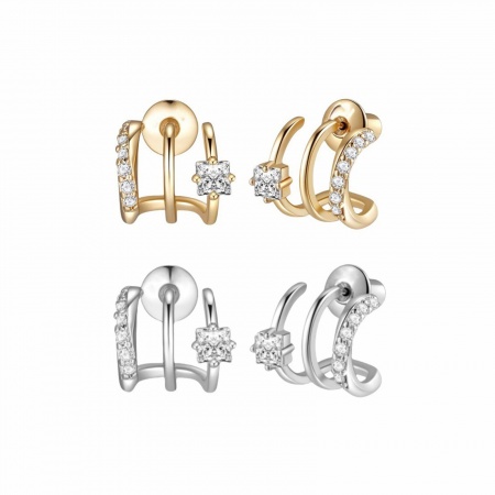 Picture of Wholesale Stylish Exquisite Ear Post Stud Earrings, Clear Cubic Zirconia Hollow Brass, Women's Gift Jewelry Supply, 13mm x 13mm