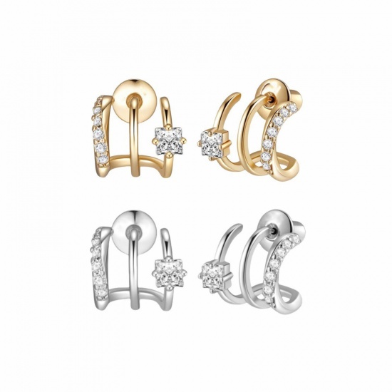 Imagen de Elegante Exquisito Pendientes de Poste de Oreja Al Por Mayor, Claro Circón Artificial Hueco Latón, Mujeres Regalo Suministro de Joyería, 13mm x 13mm, 1 Par