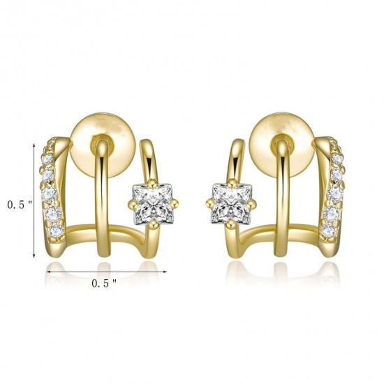 Imagen de Elegante Exquisito Pendientes de Poste de Oreja Al Por Mayor, Claro Circón Artificial Hueco Latón, Mujeres Regalo Suministro de Joyería, 13mm x 13mm, 1 Par