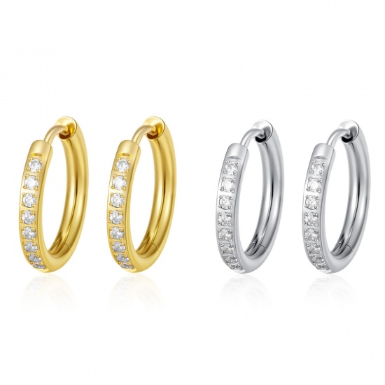 Picture of Wholesale Stylish Minimalist Huggie Hoop Earrings, Round Clear Rhinestone Multicolor 316 Stainless Steel, Unisex Eco-friendly PVD Gift Jewelry Supply