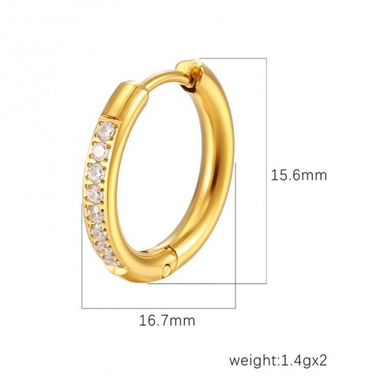 Picture of Wholesale Stylish Minimalist Huggie Hoop Earrings, Round Clear Rhinestone Multicolor 316 Stainless Steel, Unisex Eco-friendly PVD Gift Jewelry Supply