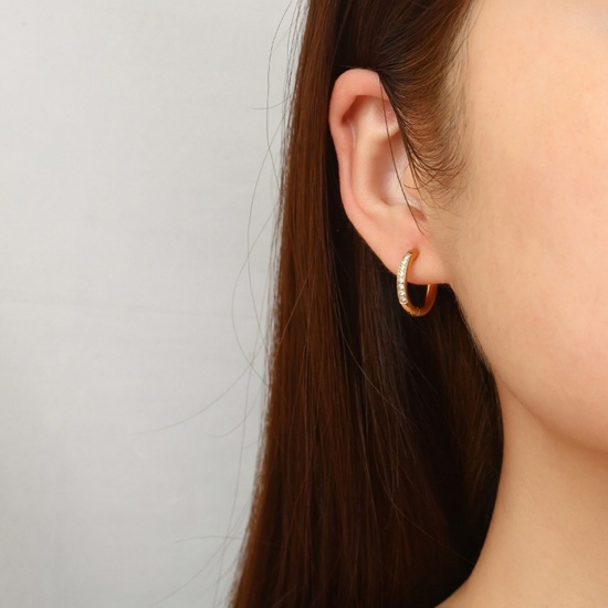 Picture of Wholesale Stylish Minimalist Huggie Hoop Earrings, Round Clear Rhinestone Multicolor 316 Stainless Steel, Unisex Eco-friendly PVD Gift Jewelry Supply