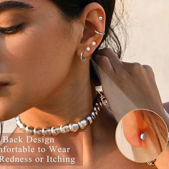 Immagine di Semplice Elegante Set di Orecchini All'Ingrosso, Tondo Multicolore 304 Acciaio Inossidabile, Unisex Regalo Fornitura di Gioielli, 1 Serie