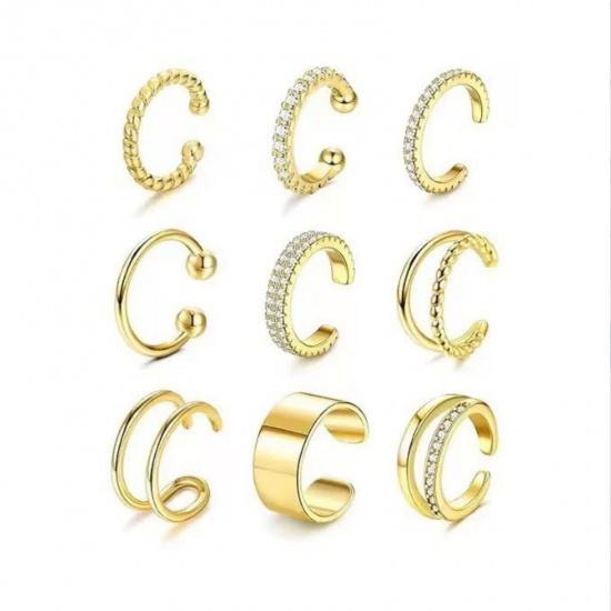 Imagen de Sencillo Elegante Pendientes de Clip de Oreja Al Por Mayor, Ronda Claro Circón Artificial Latón, Mujeres Regalo Suministro de Joyería, 1 Juego