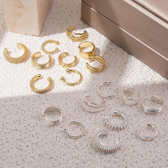 Imagen de Sencillo Elegante Pendientes de Clip de Oreja Al Por Mayor, Ronda Claro Circón Artificial Latón, Mujeres Regalo Suministro de Joyería, 1 Juego