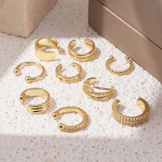 Imagen de Sencillo Elegante Pendientes de Clip de Oreja Al Por Mayor, Ronda Claro Circón Artificial Latón, Mujeres Regalo Suministro de Joyería, 1 Juego