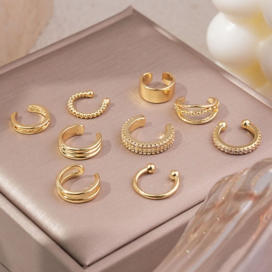 Imagen de Sencillo Elegante Pendientes de Clip de Oreja Al Por Mayor, Ronda Claro Circón Artificial Latón, Mujeres Regalo Suministro de Joyería, 1 Juego