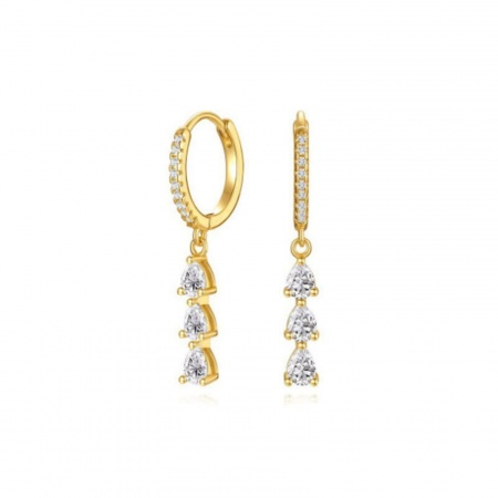 Immagine di Elegante Elegante Orecchini Circolari All'Ingrosso, Goccia Nappine Trasparente Circonio Cubico Ottone, Donne Regalo Fornitura di Gioielli, 3cm, 1 Paio