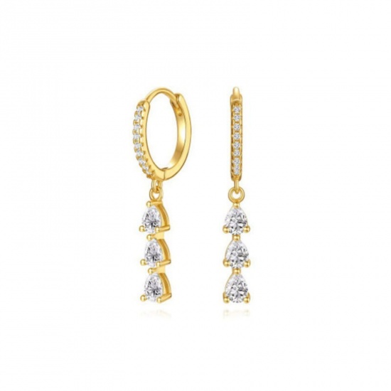 Picture of Wholesale Stylish Dainty Hoop Earrings, Drop Tassel Clear Cubic Zirconia Brass, Women's Gift Jewelry Supply, 3cm