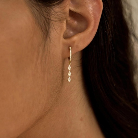 Picture of Wholesale Stylish Dainty Hoop Earrings, Drop Tassel Clear Cubic Zirconia Brass, Women's Gift Jewelry Supply, 3cm