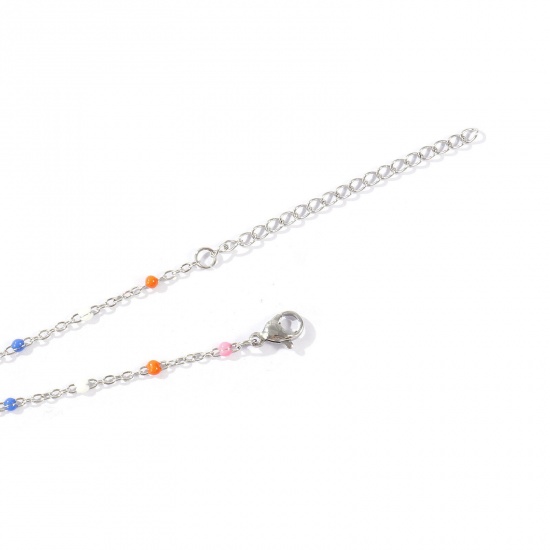 Immagine di Smalto 304 Acciaio Inossidabile Catena a Cavo Bracciale anello di mano catena Slave All'Ingrosso, Tono Argento Ecologico, Donne Elegante Squisito Regalo Fornitura di Gioielli, 18cm + 5cm Lunghezza, 1 Pz