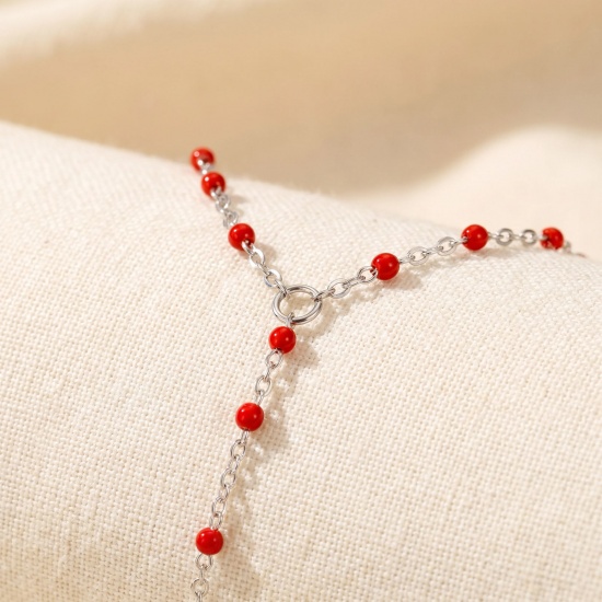 Immagine di Smalto 304 Acciaio Inossidabile Catena a Cavo Bracciale anello di mano catena Slave All'Ingrosso, Tono Argento Ecologico, Donne Elegante Squisito Regalo Fornitura di Gioielli, 18cm + 5cm Lunghezza, 1 Pz