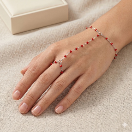 Immagine di Smalto 304 Acciaio Inossidabile Catena a Cavo Bracciale anello di mano catena Slave All'Ingrosso, Tono Argento Ecologico, Donne Elegante Squisito Regalo Fornitura di Gioielli, 18cm + 5cm Lunghezza, 1 Pz